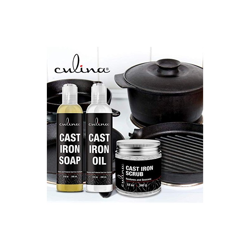 Culina Supreme Cast Iron Care Set: Restoring Scrub, Cleaning Soap