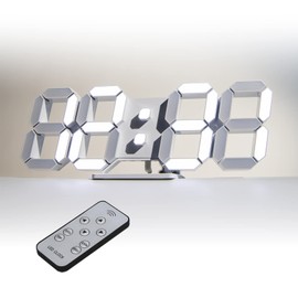 KOSUMOSU Digital Clock LED Wall Clock Table Clock Brightness Auto-Sensing 3D LED Clock Alarm Clock with 10-Inch Remote Control Night Lamp Year/Month/Day Temperature Display White Kitchen Clock (AC