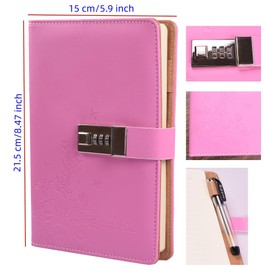JunShop Lock Diary Combination Locking Journal Locked Notebook Writing Notebook A5 Planner Agenda Personal Notepad Pink