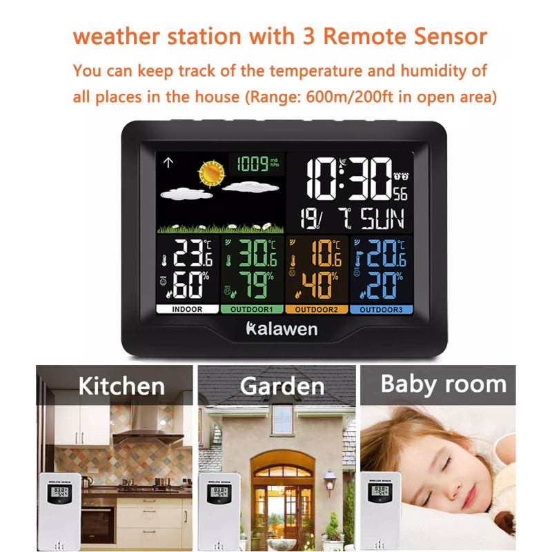 Kalawen Home Wireless Weather Station Multiple Sensors with Atomic Clock,