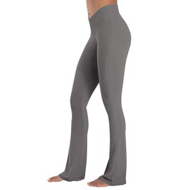 Sunzel Mini Flare Leggings for Women V Crossover Mid Rise Workout Flared Yoga Pants with Tummy Control and Wide Leg 28" Charcoal Gray Small