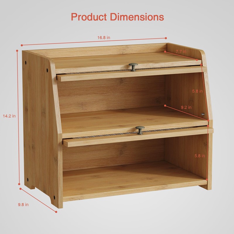 Goozii Large Bread Box for Kitchen Countertop, Double Layer Breadbox