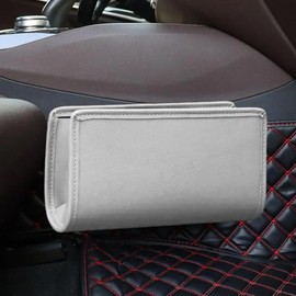SCUARI Car Door Trash Can,Cars Garbage Can,Car Accessories Foldable Hanging Mini Auto Dustbin,Leather Automotive Door Organizer with a Roll of Garbage Bag,Suit for Most Cars,Trucks,SUVs,RVs(White)