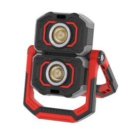 FORTO Rechargeable Work Light,2000LM 2 COB Portable Flood Light,Cordless Led Work Light with 8 Modes,IP67 Waterproof,Foldable Job Site Lighting Flashlights for Outdoor Camping Car Repair,Red,1 Pack