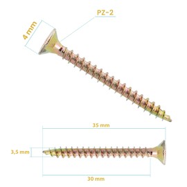 Klimas® Hardened Wood Screws Chipboard Screws Countersunk Head with PZ Phillips 3.5 x 35 mm 32 Pieces Flat Head Self-Tapping Screws Set Universal Screws Patio Screws Stainless Steel Screws