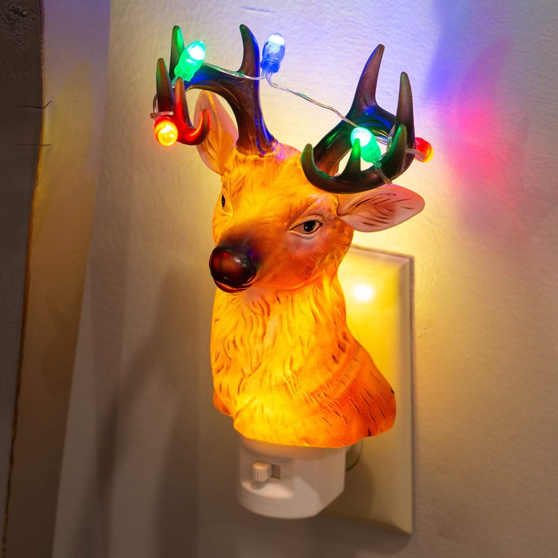 Holiday Deer With Blinking Light Antlers 8.75 Inch Acrylic Plug-in