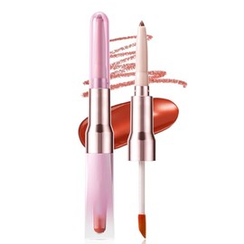 Delineador de Labios Doble Punta con Brillo Labial Espejo 2 en 1, Define y Da Volumen, Maquillaje Duradero, No Transfiere, Look Brillante Natural (01#)