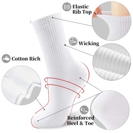 WebbingKing Black And White Womens Long Crew Socks for Teen Girls Lightweight Casual Breathable Cotton Mid Calf Socks 6 Pack Size 6-11