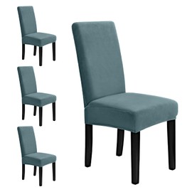 MOSAYT Velvet Dining Chair Covers Set of 4 - Stretch Slipcovers with Thick Removable Fabric for Parsons Chairs, Washable Seat Protectors for Kitchen, Banquet & Home Decor, Teal