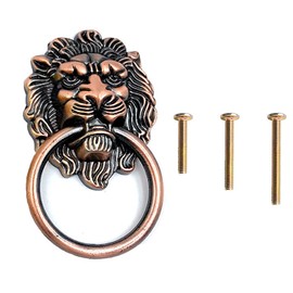 4 Pack 2" x 3.5" Red Bronze Lion Head Drawer Pulls, Cabinet Ring Pulls with 3 Size Screws for Door Dresser Wardrobe Cupboard Furniture