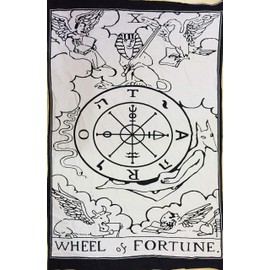 Indian Consigners Wheel of Fortune Tarot Cards Tapestry Wheel Of Fortune Cotton Posters Medieval Europe Tapestry(100 CM x 75 CM) (Wheel Of Fortune B/W)