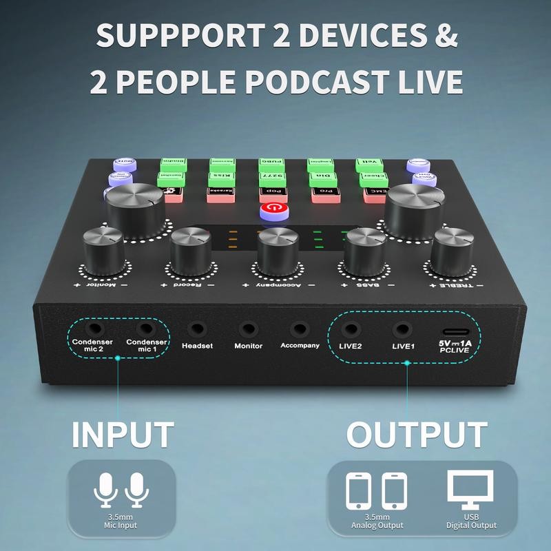 Squarock V8S Audio Interface with DJ Mixer for PC/Phone/Laptop,Recording,Streaming,Gaming