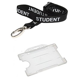 Identity-Plus: Black Pre-Printed Student Lanyard with Landscape Card Holder (Clear)