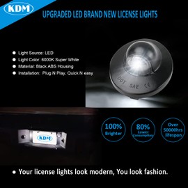 KDM LED License Plate Light Connector Socket Wiring Harness Assembly, Fit for Ford F150 F250 F350 F450 F550 Superduty Ranger Explorer Bronco Excursion Expedition,Black Housing Tag Lamp 6000K White