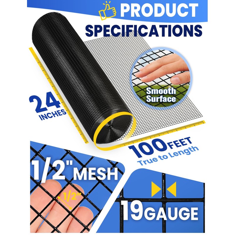 1/2 inch 24inch×100ft 19 Gauge Black Hardware Cloth Chicken Wire