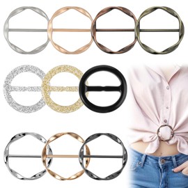 PEOVLVN 10 Pcs Shirt Ties Clips, Scarf Rings and Slides for Scarves Fashion Cinch Clip Shirt Clips for Women Clothing Tops Side Waist Tightener Loose Clothes Corner Knotted Button