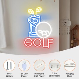 Golf Neon Sign for Wall Decor,Dimmable Neon Light for Bedroom,Usb Powered LED Lights for Gym Room,LED Signs for Bedroom Wall 8.7x12.2 inch