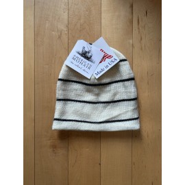Unbranded MADE IN USA Mohair Beanie - Cream With Stripes - New With Tags