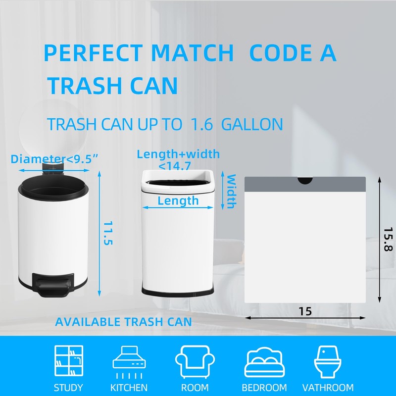 120 Counts 1.6 Gallon Mini Drawstring Trash Bags, Small Garbage