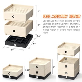 Bed Riser, Furniture risers, 4 Pack Stackable Table Risers, 3 Inch Heavy Duty Adjustable Bed Table Leg Extender, Furniture Lifts Support for Beds, Desks, Sofa, Tables and Chairs (Beige)