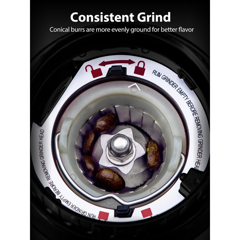 Aromaster Coffee Bean Grinder with 48 Gind Settings, Conical Burr