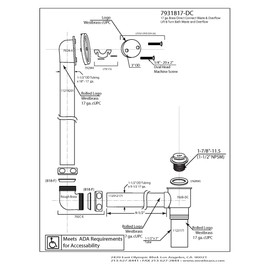 Westbrass 7931817-DC-05 18" Tip-Toe Drain Trim with 2-Hole Overflow Faceplate & Direct Connect Shoe Outlet, Polished Nickel