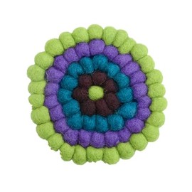 Round Felt Ball Coasters, Wool Felt Ball Colorful Flower Coaster Pads, Handmade Desk Coasters, Wool Coaster for Drinks Table Room Decoration (Green)