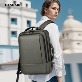 FANDARE Business Casual Backpack Laptop backpack Travel backpack Rucksack for men Laptop Rucksack Work bag Waterproof rucksack Expandable Backpack with USB Charging Port PU film Daypacks Green