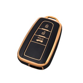Compatible Toyota Smart Key Case Key Cover Key Holder TPU 360 Degree Full Protection Anti-Scratch C-HR New Crown 50 Series Prius 70 Camry Land Cruiser Prado 150 Late Key Case 3 Buttons, Gold Black