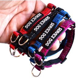 ALBCORP Reflective Service Dog Collar - Service Dog Rubber Patch - Durable D-Ring for Service Animal Leashes or ID Tags, Large, Red