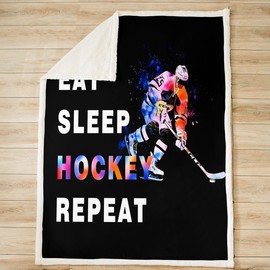 Feelyou Ice Hockey Fleece Throw Blanket 40"x50" Kids Sports Theme Plush Blanket for Bed Sofa Boys Girls Teens Eat Sleep Ice Hockey Sherpa Blanket Ball Gaming Fuzzy Blanket Home Decor