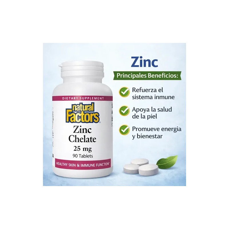 Quelato De Zinc 25mg 90 Tabletas Natural Factors