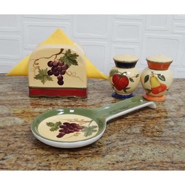 ACK Tuscany Garden Colorful Hand Painted Mixed Fruit, 4pc Stove Top Set, 89225/28