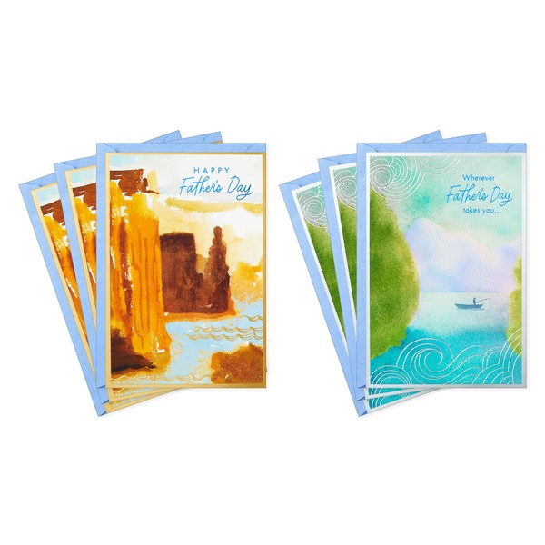 Hallmark Fathers Day Cards Assortment, Watercolor Landscapes (6 Cards with Envelopes)