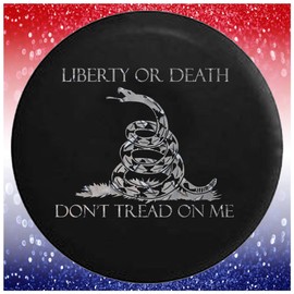 Liberty or Death DTOM Snake Diamond Plate Black Spare Tire Cover Accessories for Trailers Trucks SUVs RV Campers 33 Inch with JL Camera Hole