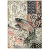 Stamperia International Stamperia-Rice Paper-Sir Vagabond in Japan-Mechanical Fish, Red, Teal,