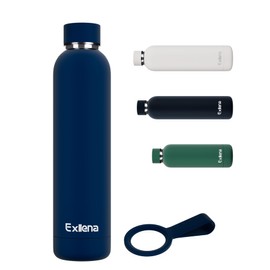 Exllena Stainless Steel Drinking Bottle 750 ml Keeps Drinks Cold for 24 Hours / Warm for 12 Hours Thermos Flask 750 ml 100% Leak-Proof Ideal for Office, School, Sports Hall etc. (Dark Blue)