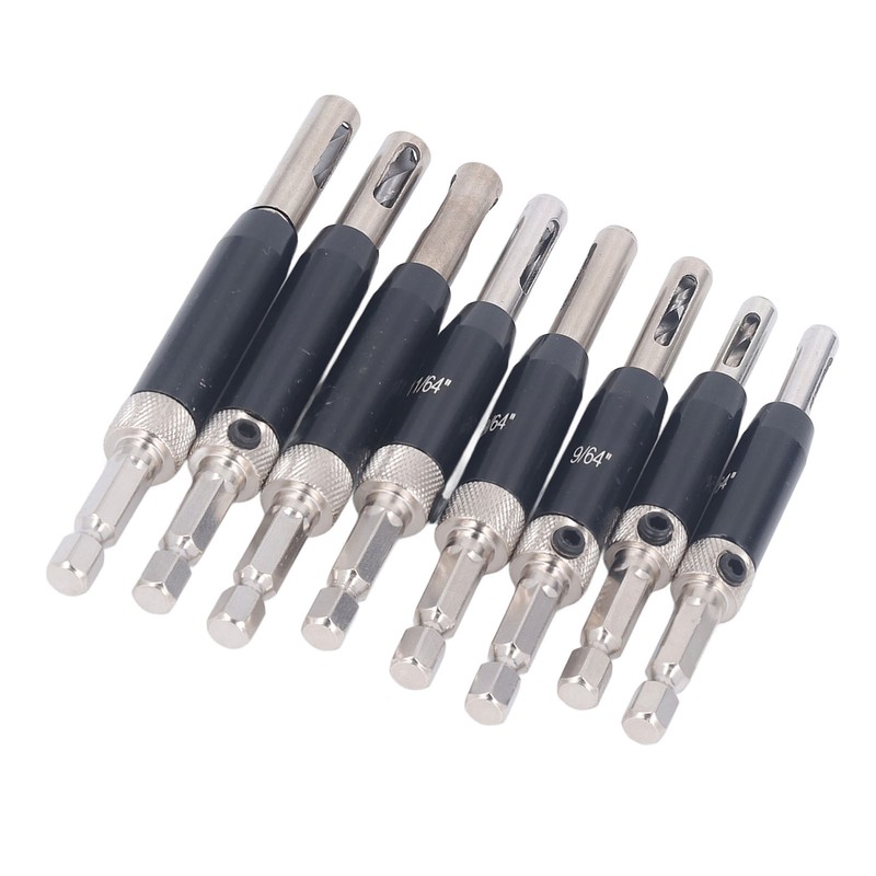 8Pcs Self Centering Hinge Drill Bit Black Hex Shank Hinge