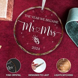 Wedding Gifts for Couples 2024 - Mr and Mrs Gifts - Wedding Registry Gifts Ideas - Wedding Gifts for Newlyweds, Bride - Bridal Shower Gifts - First Christmas Married Ornament 2024 - Glass Ornament