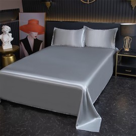 Satin Flat Sheet, Luxury and Silky Soft Bed Top Sheet Only (Silver Grey, Queen)