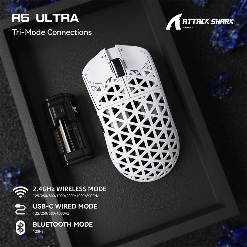 ATTACK SHARK R5Ultra 8K Carbon Fiber Wireless Gaming Mouse with