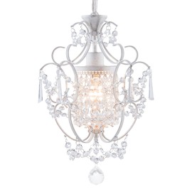 FLSFU Modern Mini Chandelier,White Retro Crystal Light Fixtures Ceiling Mount 1 Light Small Crystal Chandeliers for Bedroom Elegant Hanging Lighting for Girls Room Dining Room Closet Kitchen Island