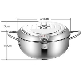 TAMUME 2.5 L Frying Pot with Stainless Steel Lid and Removable Draining Rack, Attached with Frying Thermometer