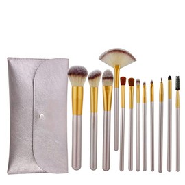 Juego de brochas de maquillaje color champán, 12 Uds., for base y polvos cosméticos, colorete, sombra de ojos, Kabuki, mezcla de brochas de maquillaje, herramienta de belleza