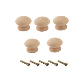 YFFSFDC Wooden Handle Knob Set of 5 Round Interior Drawer Furniture Cupboard DIY Hardware with 5 Screws (Wood)