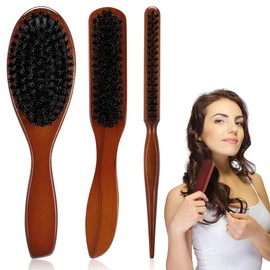 BNGXR Boar Bristle Brush, Pack of 3 Hair Brush, Wild Boar Bristles, Natural Bristle Brush for Thin, Hairdresser Comb Comb for Improving Hair Texture, Hair Detangling and Detangling