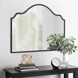 Chende Black Wall Mirror, Antique Arched Mirror for Fireplace Decor with Wooden Frame, 40'' x 28'' Elegant Scalloped Mirror for Living Room, Dining Room, Entryway