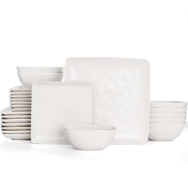 Famiware Dinnerware Sets for 8, Ocean Square 24-Piece Kitchen Plates