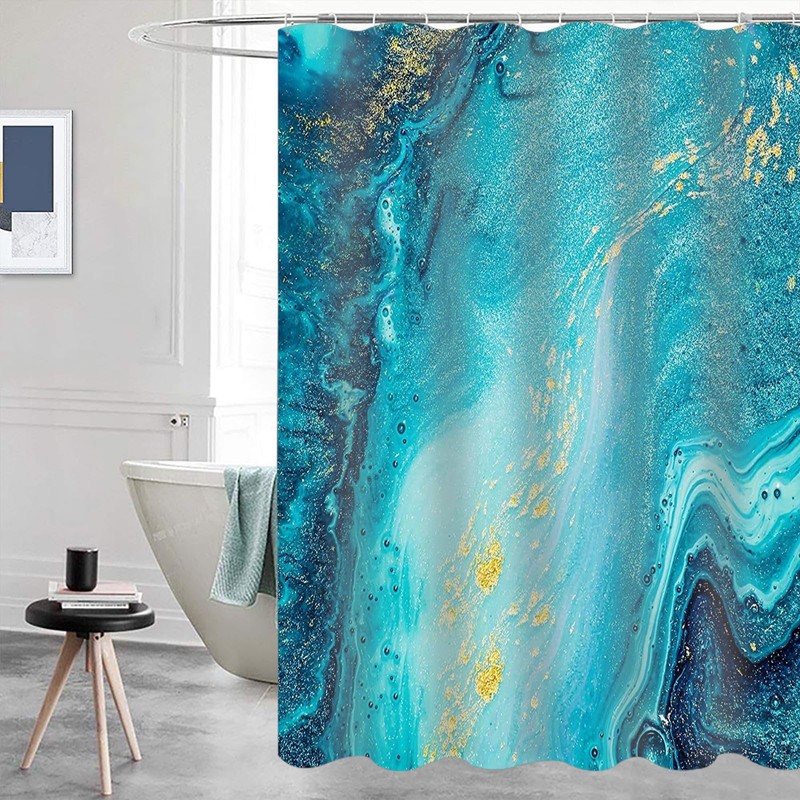 Domoku Marble Waterproof Shower Curtain with Hooks, Machine Washable Easy-Care