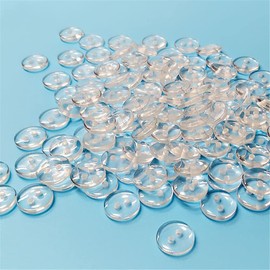 100 botones transparentes de resina, botones redondos, 2 agujeros, botones de costura (transparente, 10 mm)